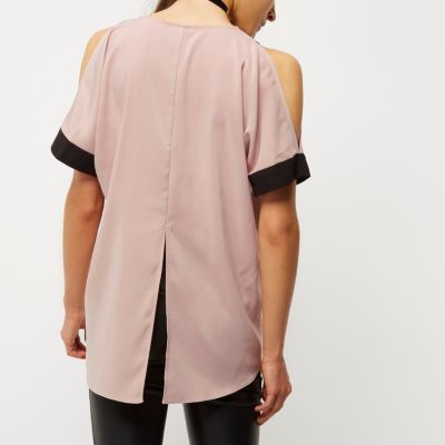 Pink contrast cold shoulder top